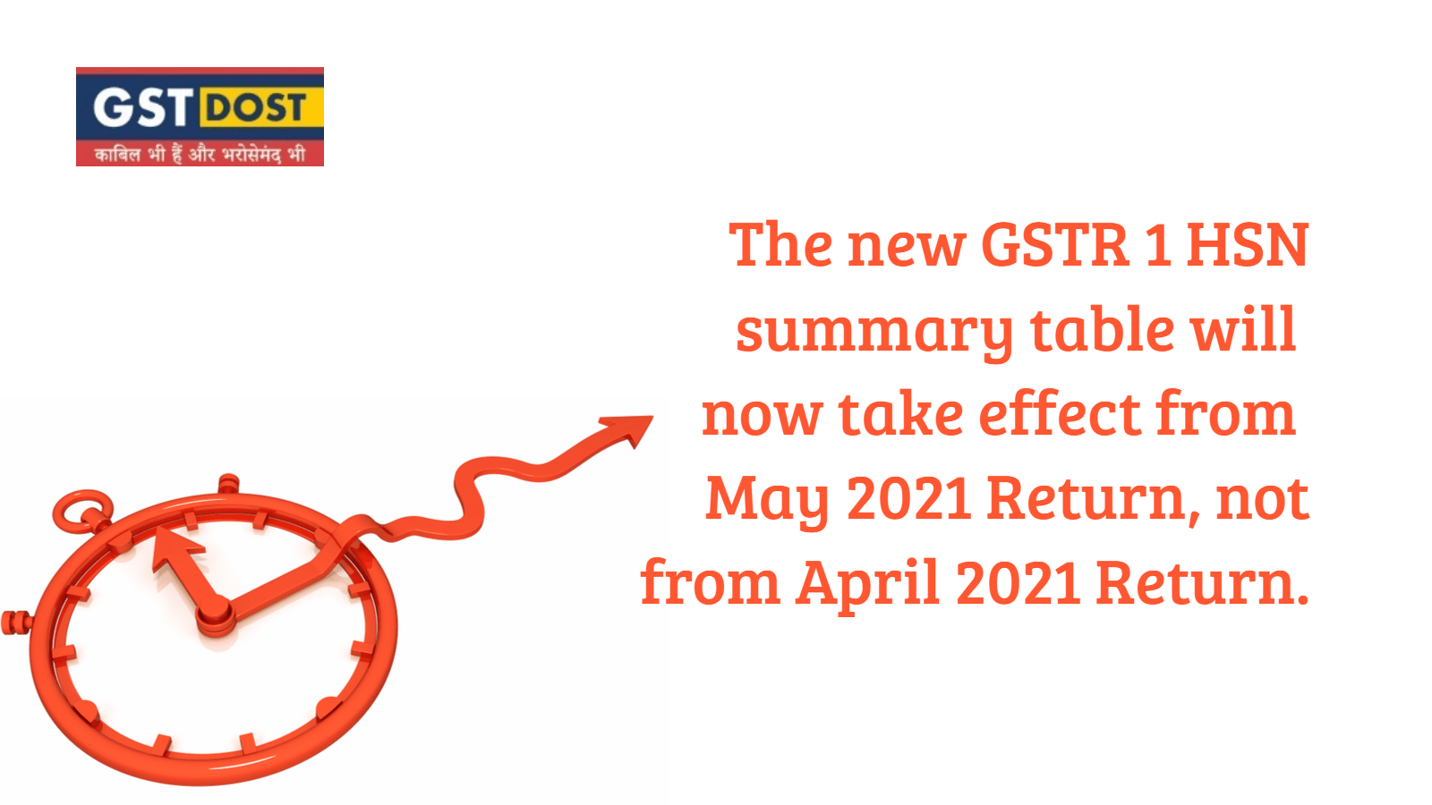 The new GSTR 1 HSN summary table will now take effect from May'21 Return, not from April'21 return.
